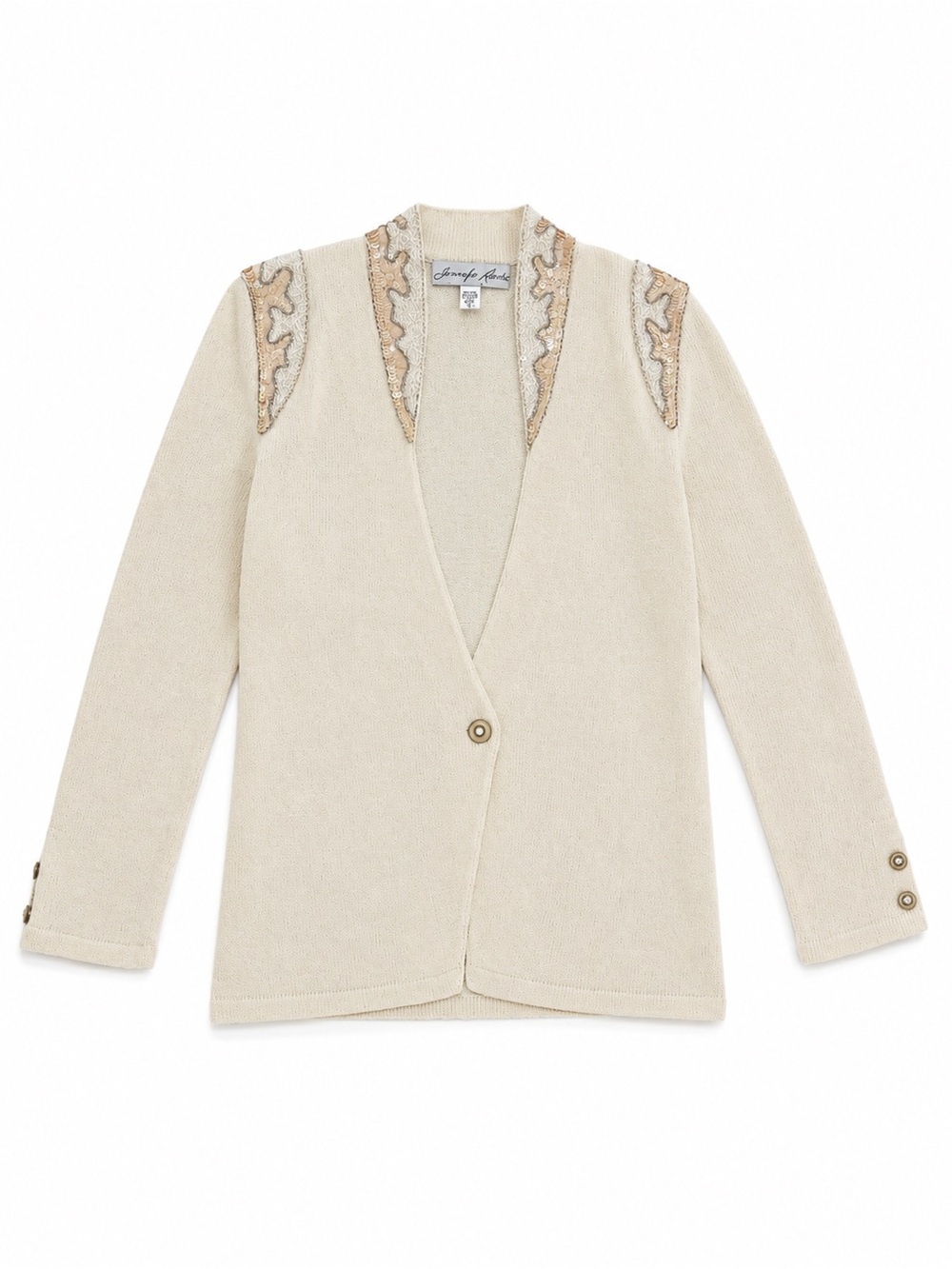Jennifer Roberto Vintage Embellished Wool Cardigan | Size 6